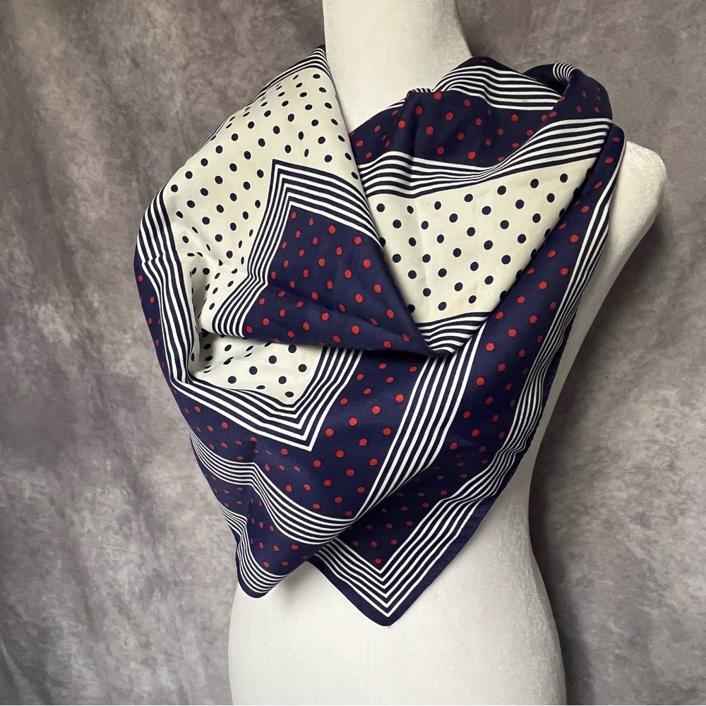 Vintage Navy and White Polka Dot Geometric Scarf Country Club Classic Style‎